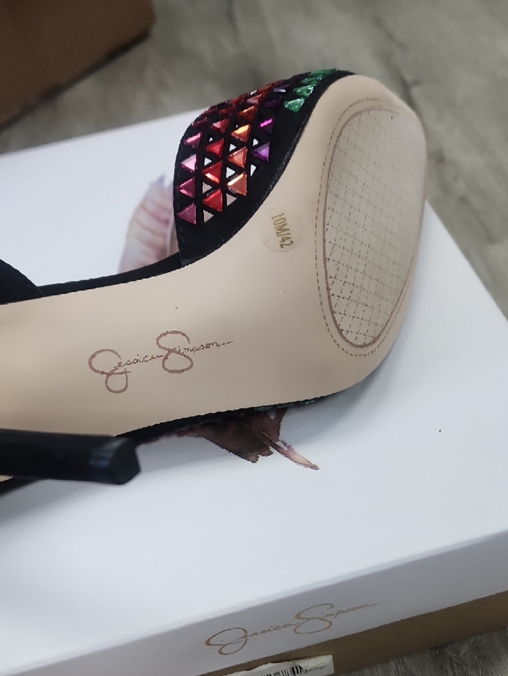 Jessica Simpson Black Multicolor Studded Pointed-Toe Stiletto Heels - Picture 5 of 6